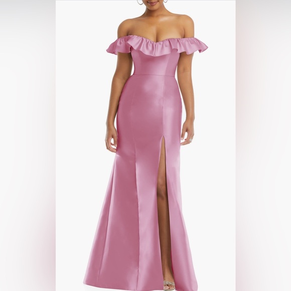 ALFRED SUNG Dresses & Skirts - Alfred Sung - Pink Ruffle Off-Shoulder Maxi Dress Gown Size 6R – Style D836